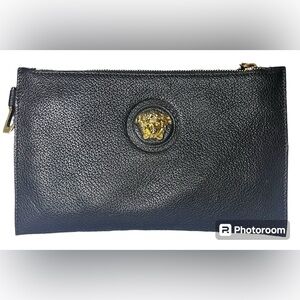 VERSACE wristlet/pouch with pebbled leather large medusa unisex good con…